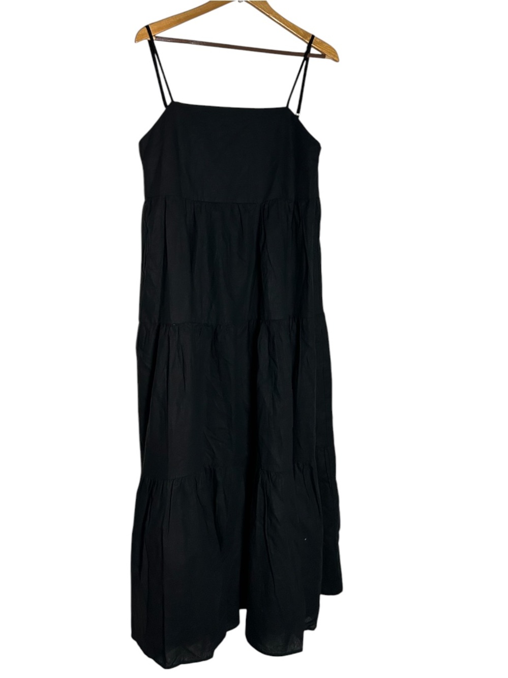 Anthropologie Charlie Holiday Black Tiered linen Spaghetti-Strap Maxi Dress - Picture 2 of 6